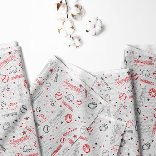 Bacati - Sports Muslin Set of 3 Wash Cloths or Hooded Towel (Hooded Towel, Baseball Red/Grey) - Image 2