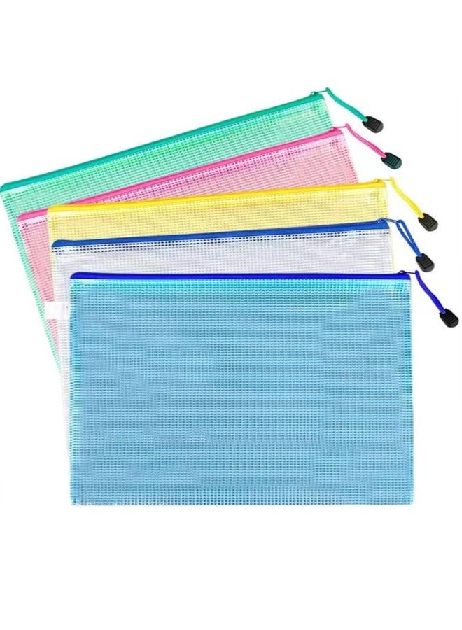 Generic 5PCS Mesh Zipper Pouch, A4 Letter Size Mesh Bags with Zipper, Document Bags, Plastic Envelopes Zip File Folders, Storage Bags for Organization, Travel, File Jackets & File Pockets  - Image 1