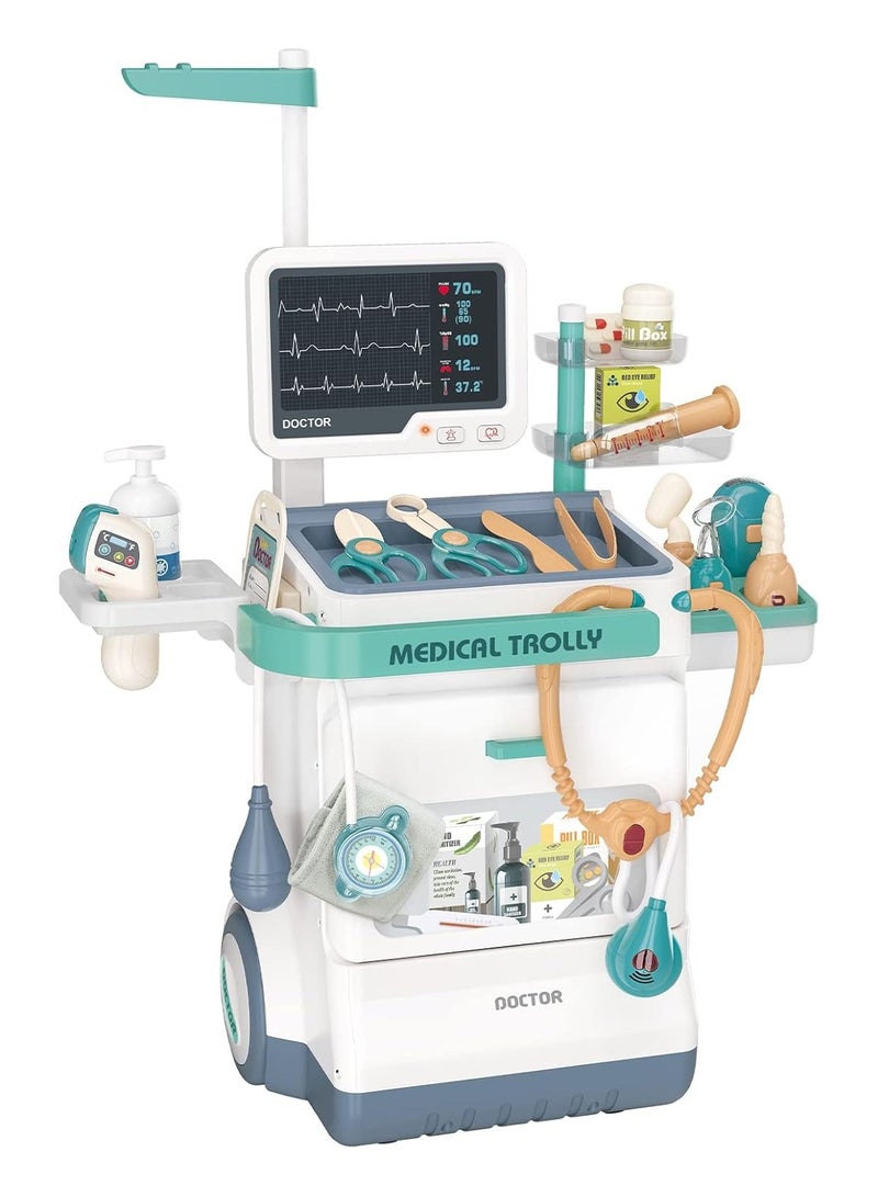 Toy Doctor Kit for Kids, Pretend Medical Station Set for Boys & Girls, 26 Accessories Mobile Cart with Lights and Thermometer, Kids Doctor Kit for Toddlers 3-5 Years Old - Image 1