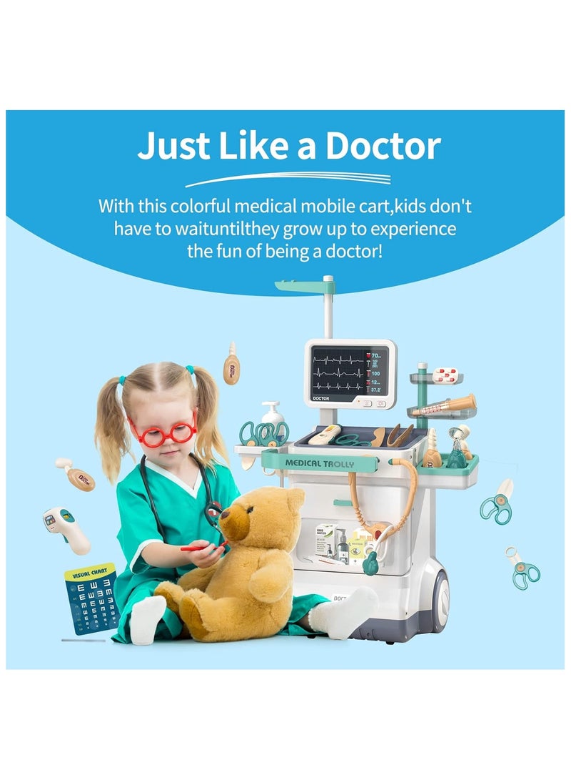 Toy Doctor Kit for Kids, Pretend Medical Station Set for Boys & Girls, 26 Accessories Mobile Cart with Lights and Thermometer, Kids Doctor Kit for Toddlers 3-5 Years Old - Image 2