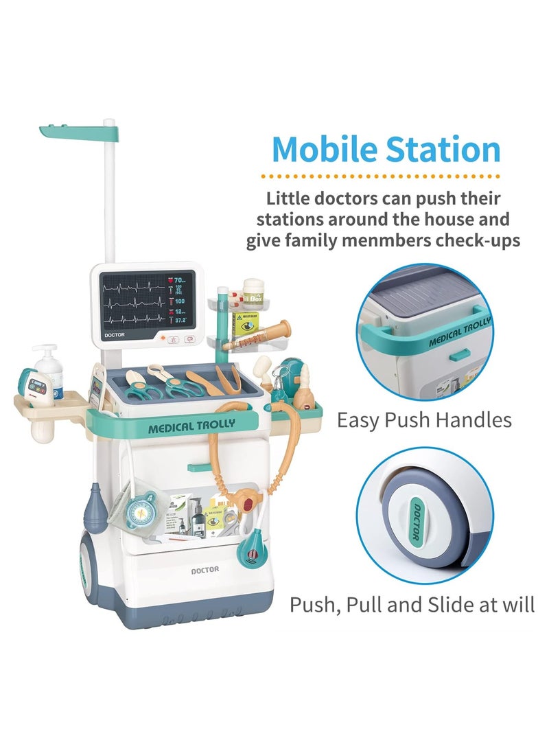 Toy Doctor Kit for Kids, Pretend Medical Station Set for Boys & Girls, 26 Accessories Mobile Cart with Lights and Thermometer, Kids Doctor Kit for Toddlers 3-5 Years Old - Image 3
