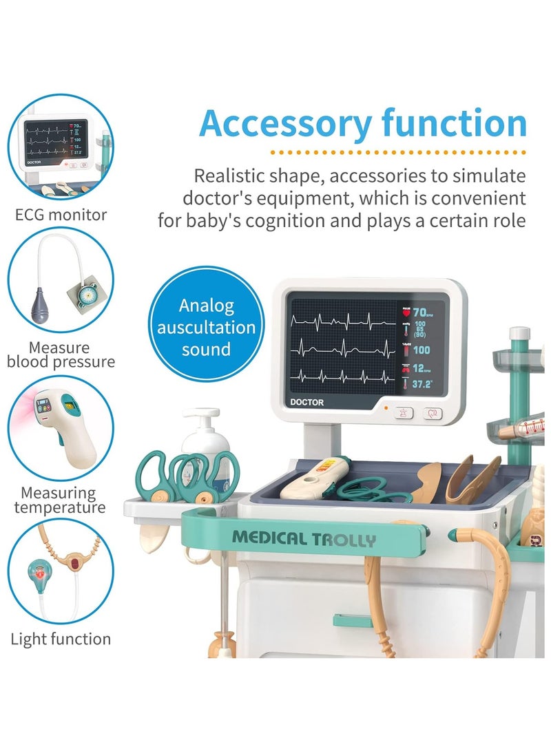 Toy Doctor Kit for Kids, Pretend Medical Station Set for Boys & Girls, 26 Accessories Mobile Cart with Lights and Thermometer, Kids Doctor Kit for Toddlers 3-5 Years Old - Image 5