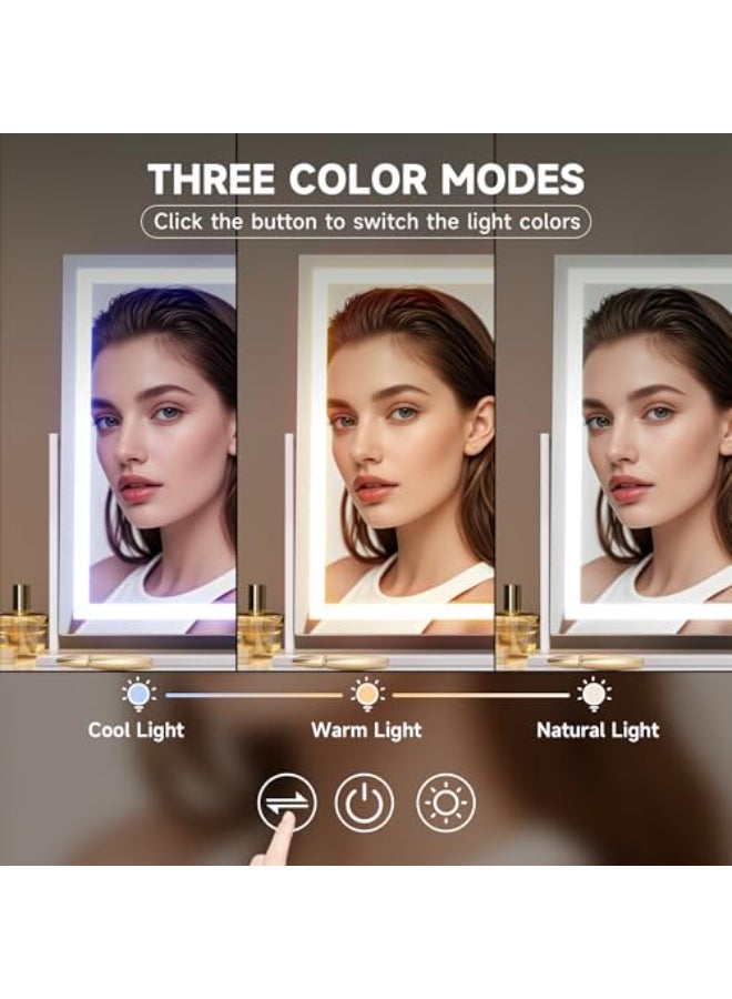 Hasipu Vanity Mirror with Lights 236 x 181 LED Makeup Mirror Light up Mirror with Smart Touch 3 Colors Dimmable Brightness Adjustment 360 Rotation White - Image 3