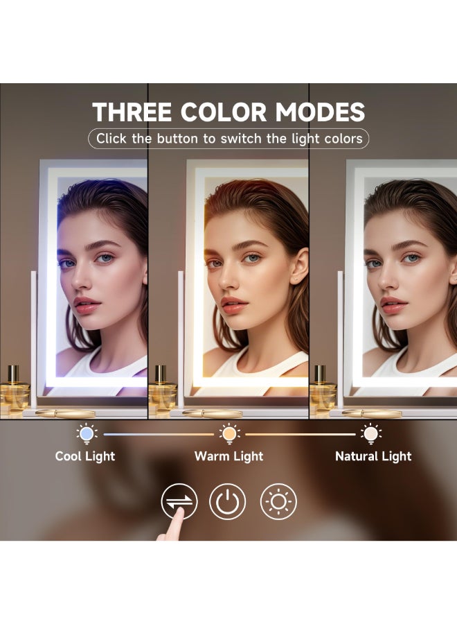 Hasipu Vanity Mirror with Lights 236 x 181 LED Makeup Mirror Light up Mirror with Smart Touch 3 Colors Dimmable Brightness Adjustment 360 Rotation White - Image 4