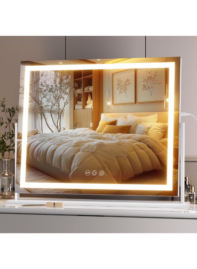 Hasipu Vanity Mirror with Lights 236 x 181 LED Makeup Mirror Light up Mirror with Smart Touch 3 Colors Dimmable Brightness Adjustment 360 Rotation White - Image 2