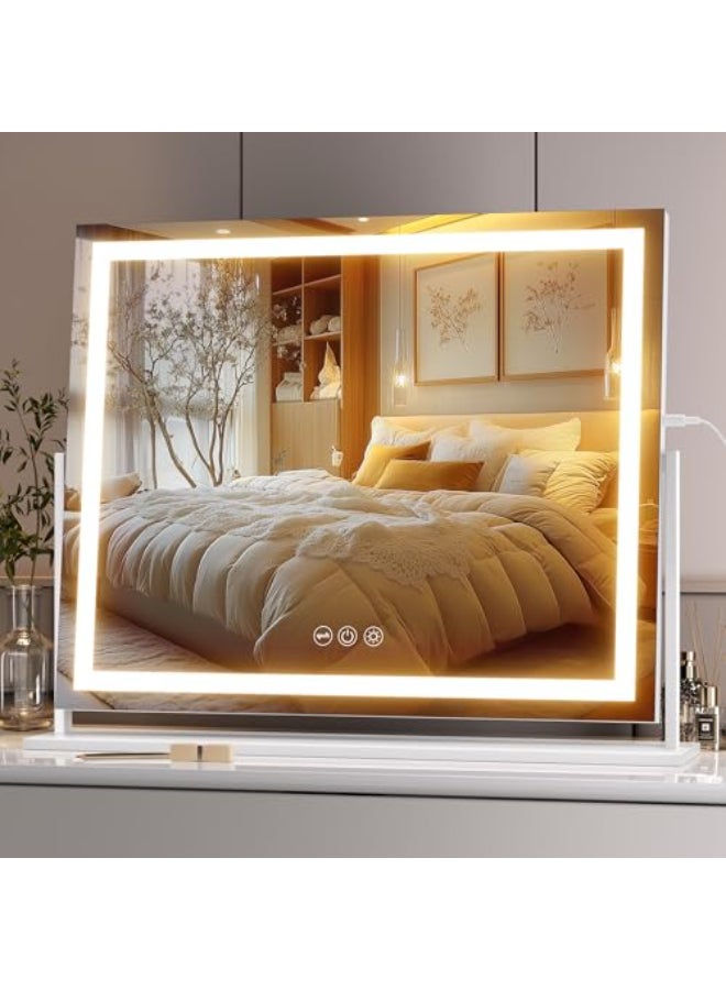 Hasipu Vanity Mirror with Lights 236 x 181 LED Makeup Mirror Light up Mirror with Smart Touch 3 Colors Dimmable Brightness Adjustment 360 Rotation White - Image 1