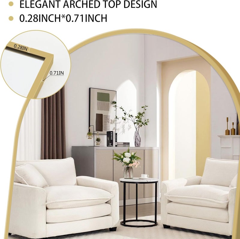 Arched Full Length Floor Mirror with Stand, Gold, 55x165 cm, Contemporary Style, Bedroom and Dressing Room - Image 3