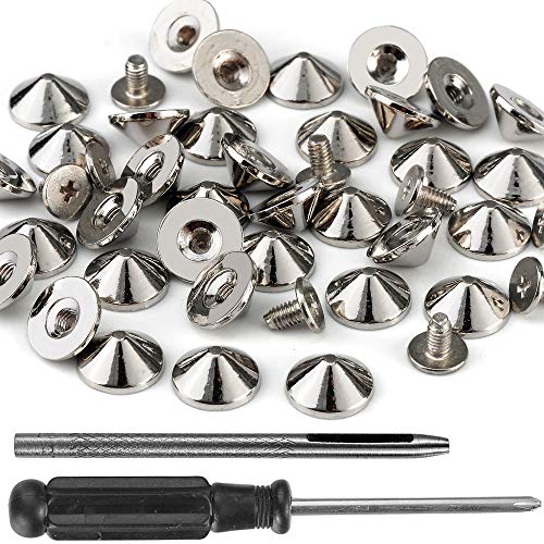 YORANYO 100 Sets Cone Spikes and Studs 4.7MM Height Silver Color 3/16" Bullet Spikes Screw Back Punk Studs and Spikes for Clothing Shoes Leather Craft Belts Bag Rivets with Installation Tools - Image 1
