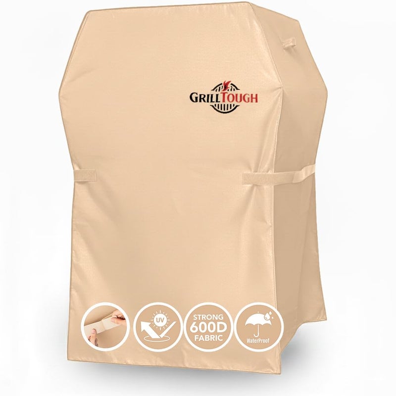 GrillTough Heavy Duty BBQ Grill Cover for Outdoor Grill, 30 Inch â€“ Waterproof, Weather Resistant, UV & Fade Resistant with Adjustable Straps â€“ Gas Grill Cover for Weber, Genesis, Charbroil, etc. Tan - Image 1
