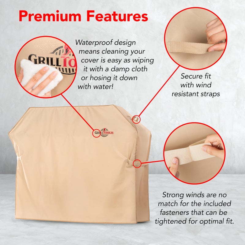 GrillTough Heavy Duty BBQ Grill Cover for Outdoor Grill, 30 Inch â€“ Waterproof, Weather Resistant, UV & Fade Resistant with Adjustable Straps â€“ Gas Grill Cover for Weber, Genesis, Charbroil, etc. Tan - Image 4