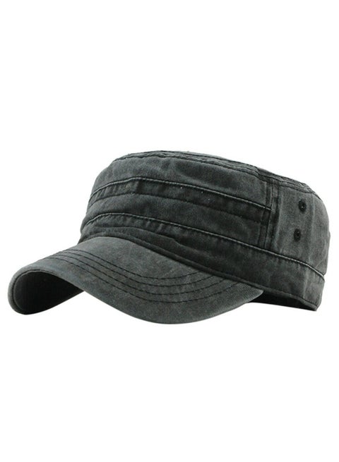 Men's Washed Cadet Cap, One Size Casual Outdoor Military Style Hat With Curved Brim for Travel Walking Daily Wear(Black)