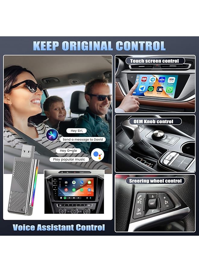 KASTWAVE 2 In 1 Wireless Carplay Adapter&Android Auto Wireless Adapter, Plug & Play Wireless Carplay Adapter With Usb Port Convert Wired To Wireless Carplay Dongle, For All Factory Wired Carplay Cars, No Delay - Image 4
