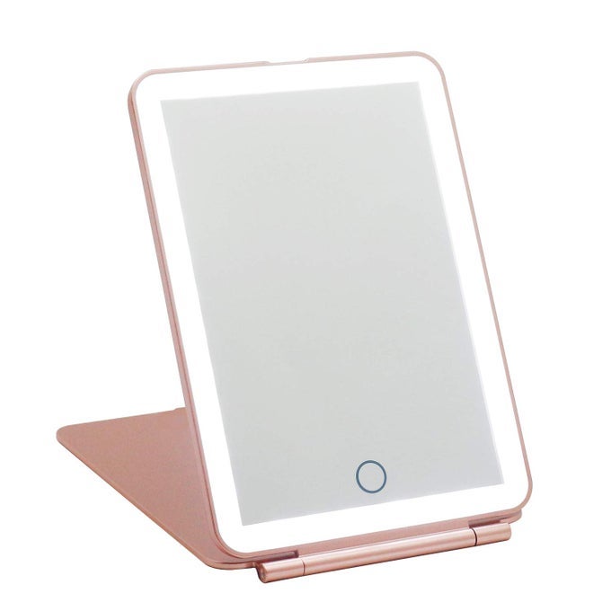 LED TRAVEL MAKEUP MIRROR 3 COLOUR LIGHT RECHARGEABLE PORTABLE COMPACT VANITY MIRROR PERFECT FOR TRAVEL CHRISTMAS BIRTHDAY GIFT FOR WOMEN ROSE GOLD