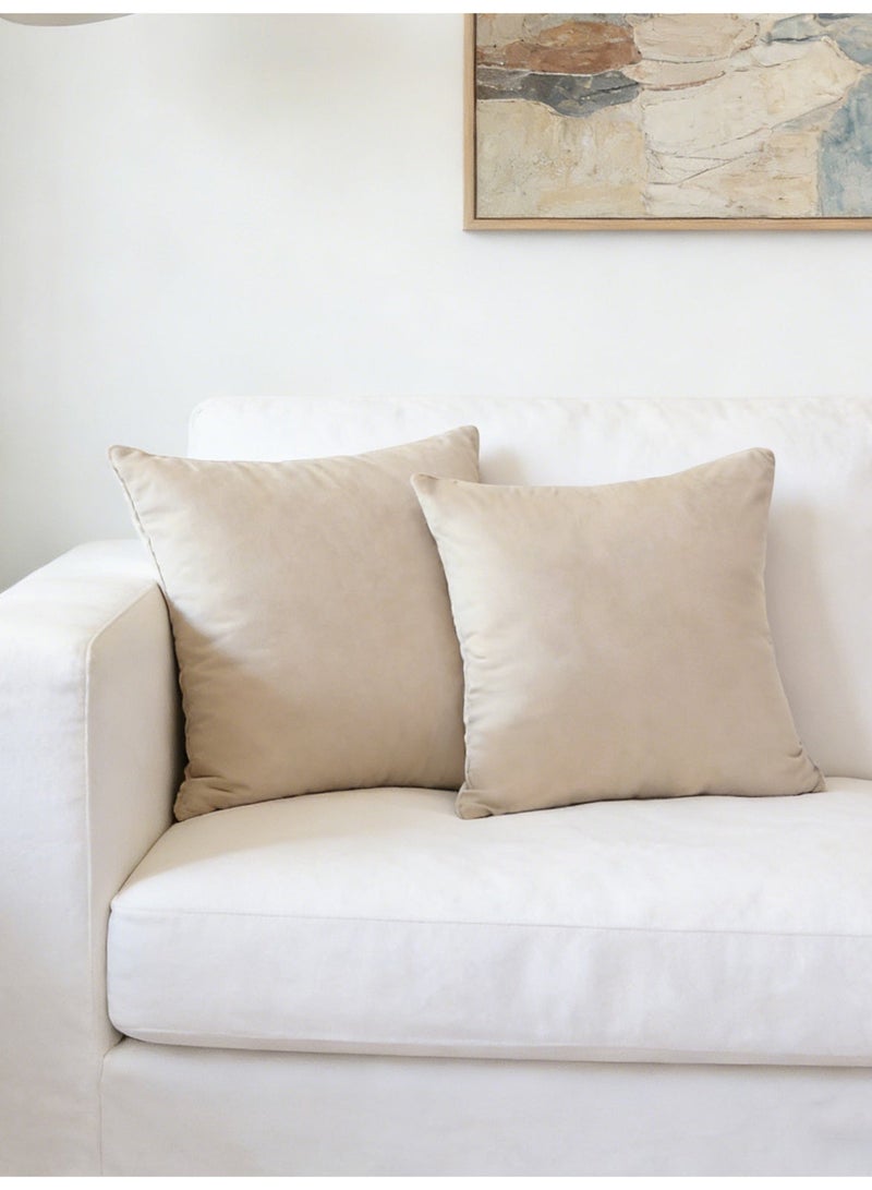 Throw Pillow Covers Beige Set of 2 45x45cm Fall Pillow Covers, Soft Velvet Farmhouse Neutral Decorative Pillowcases for Couch Sofa Bed, Home Boho Decor, Modern Cushion Covers - Image 1