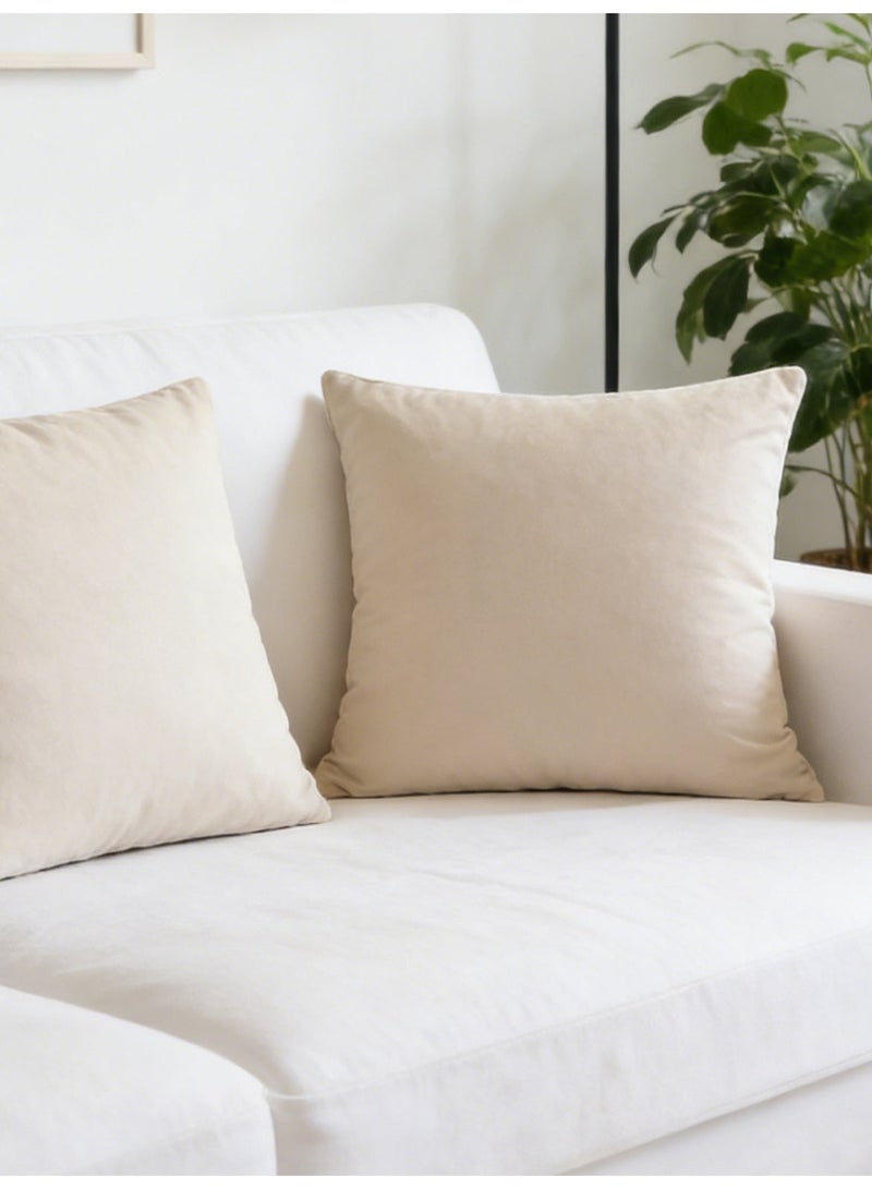 Throw Pillow Covers Beige Set of 2 45x45cm Fall Pillow Covers, Soft Velvet Farmhouse Neutral Decorative Pillowcases for Couch Sofa Bed, Home Boho Decor, Modern Cushion Covers - Image 2