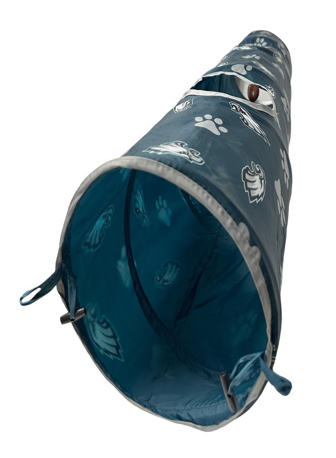 Pets First NFL Philadelphia Eagles Cat Tunnel Tube Toy with Plush Football Catnip and Feathers Collapsible Tunnel for Cats to Play, Peek and Hide, Sporty & Fun Cat Tunnel Toy with Team Logo All-Over Design! - Image 4