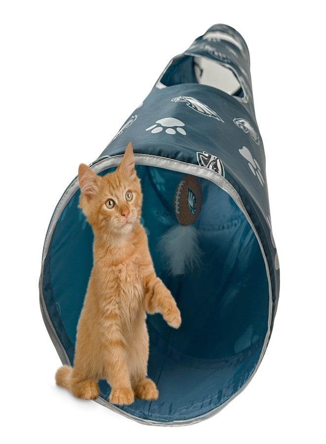 Pets First NFL Philadelphia Eagles Cat Tunnel Tube Toy with Plush Football Catnip and Feathers Collapsible Tunnel for Cats to Play, Peek and Hide, Sporty & Fun Cat Tunnel Toy with Team Logo All-Over Design! - Image 3