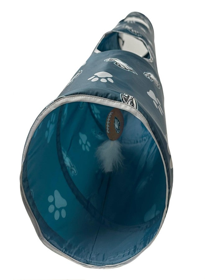 Pets First NFL Philadelphia Eagles Cat Tunnel Tube Toy with Plush Football Catnip and Feathers Collapsible Tunnel for Cats to Play, Peek and Hide, Sporty & Fun Cat Tunnel Toy with Team Logo All-Over Design! - Image 5