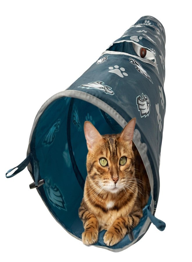 Pets First NFL Philadelphia Eagles Cat Tunnel Tube Toy with Plush Football Catnip and Feathers Collapsible Tunnel for Cats to Play, Peek and Hide, Sporty & Fun Cat Tunnel Toy with Team Logo All-Over Design! - Image 1