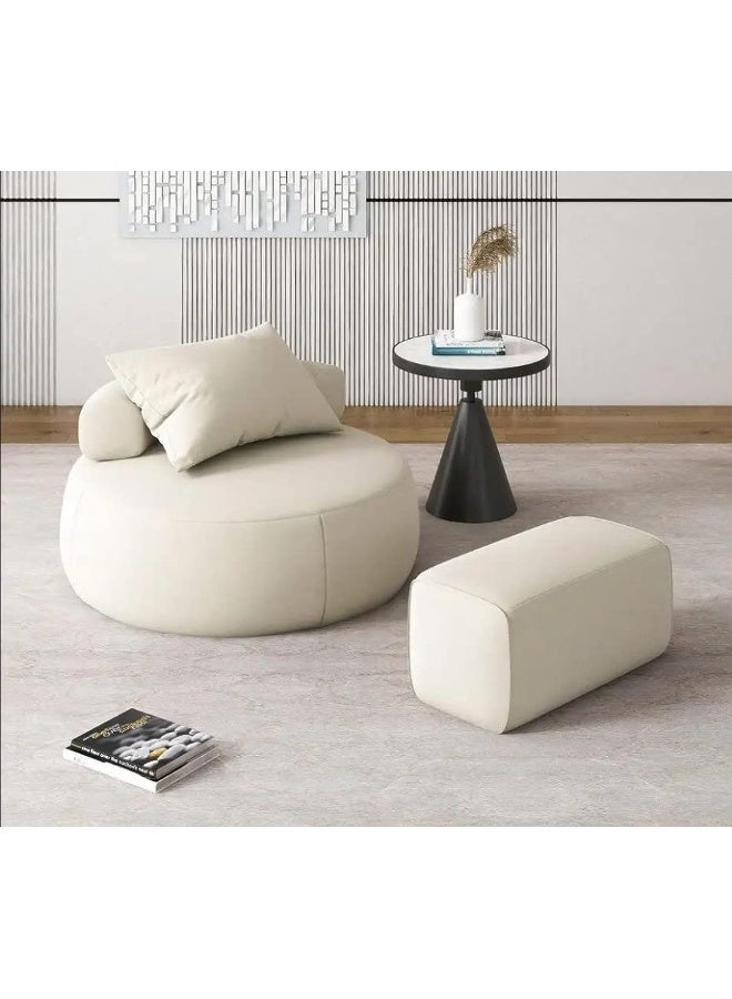 Comfynest Nordic Designer Furniture Modern No Arm Round Cute Lounge Single Sofa Living Room Low Chair with ottoman (White)  - Image 1