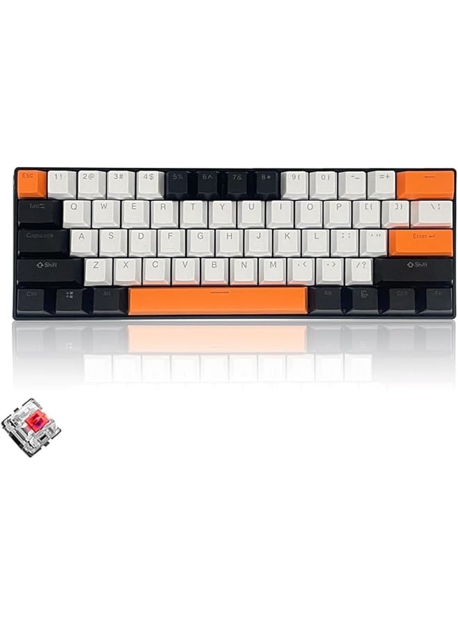 61 Keys Rgb Gaming Keyboard 60% Mini Wired Waterproof With Anti Ghosting Keyboard And Three Color Keycaps With Red Switch For Gamers(White Black And Orange) - Image 1