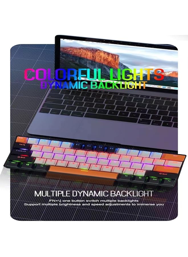 61 Keys Rgb Gaming Keyboard 60% Mini Wired Waterproof With Anti Ghosting Keyboard And Three Color Keycaps With Red Switch For Gamers(White Black And Orange) - Image 2