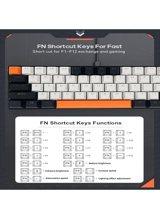 61 Keys Rgb Gaming Keyboard 60% Mini Wired Waterproof With Anti Ghosting Keyboard And Three Color Keycaps With Red Switch For Gamers(White Black And Orange) - Image 4