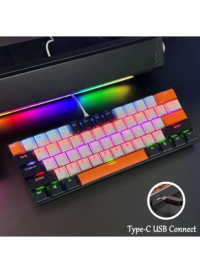 61 Keys Rgb Gaming Keyboard 60% Mini Wired Waterproof With Anti Ghosting Keyboard And Three Color Keycaps With Red Switch For Gamers(White Black And Orange) - Image 5