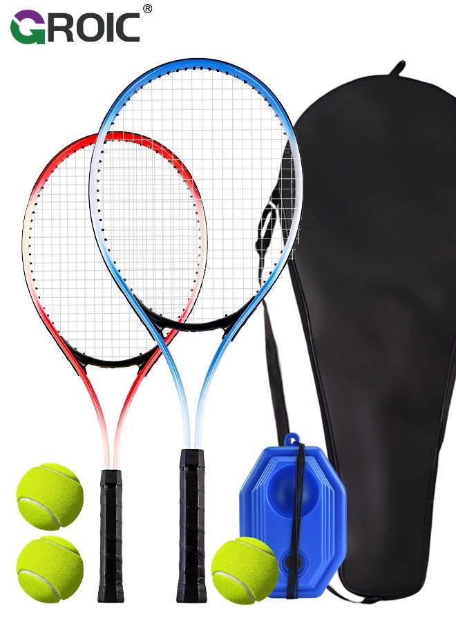 GROIC 7 Pcs Tennis Rackets Set, Tennis Trainer Tennis Practice Gear Tennis Parent-child Training Equipment Kit with 1 Trainer Base, 2 Parent-child Tennis Racket, 3 Balls, 1 Bag  - Image 1