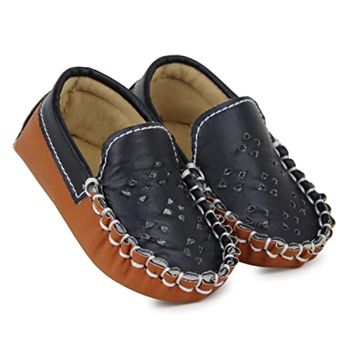 Neska Moda 6 To 12 Months Baby Boys Synthetic Leather Loafer Booties (Black,Brown)-BT1286 - Image 1