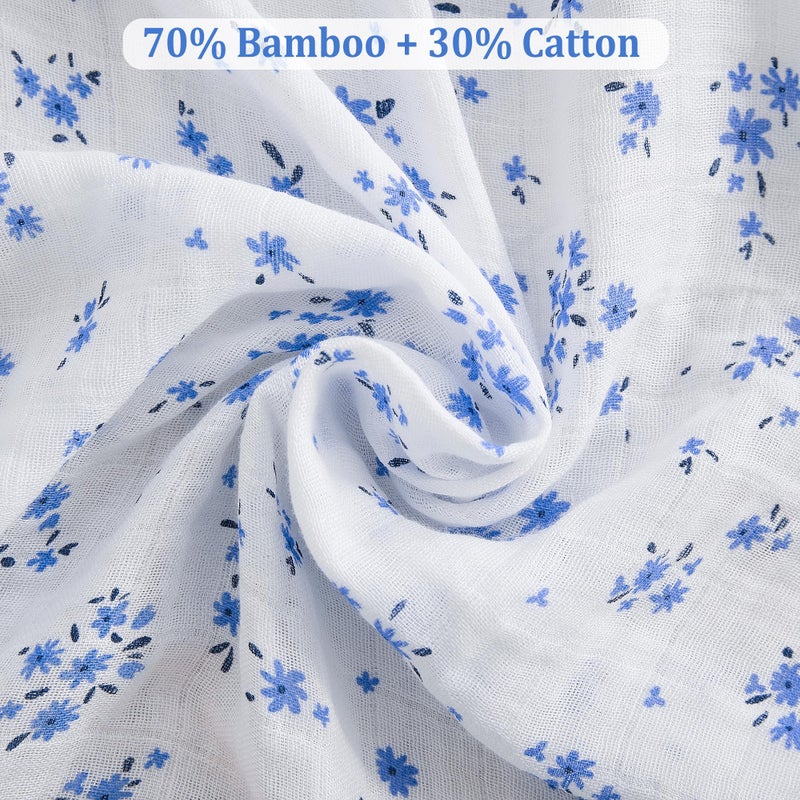 Viviland Muslin Swaddle Blanket, Baby Swaddle Blanket for Boys & Girls, Nursery Receiving Blanket for Newborn, Baby Swaddle Wrap Soft Silky & Breathable, 4 Packs, 47 X 47In, Blue Floral - Image 2
