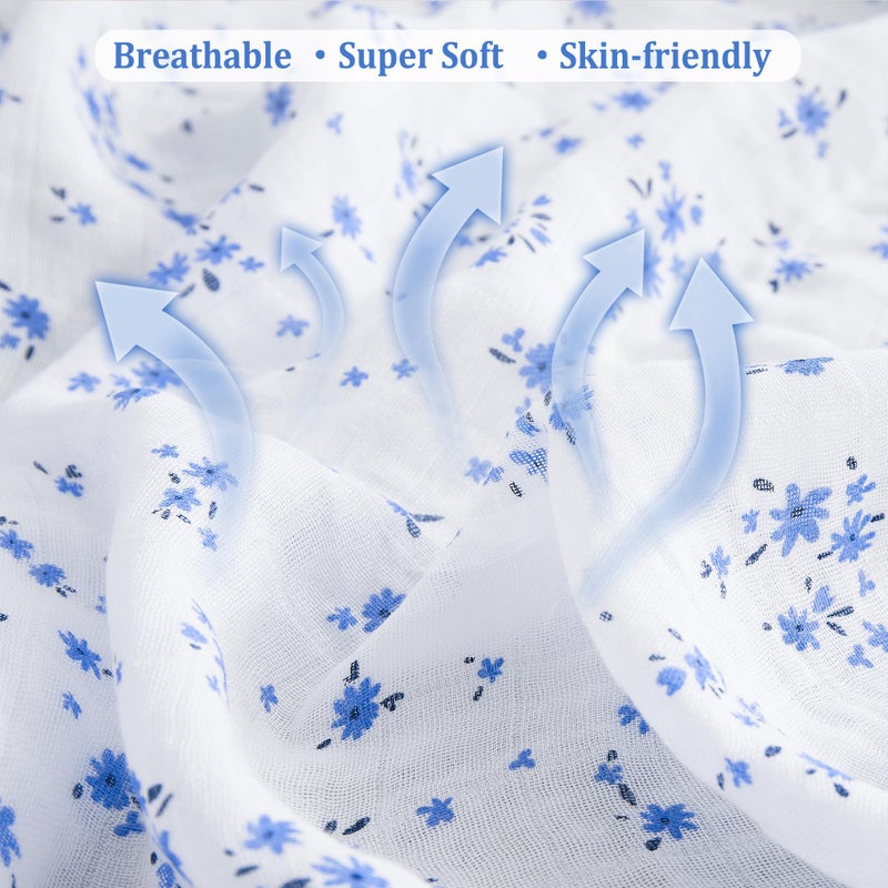 Viviland Muslin Swaddle Blanket, Baby Swaddle Blanket for Boys & Girls, Nursery Receiving Blanket for Newborn, Baby Swaddle Wrap Soft Silky & Breathable, 4 Packs, 47 X 47In, Blue Floral - Image 5
