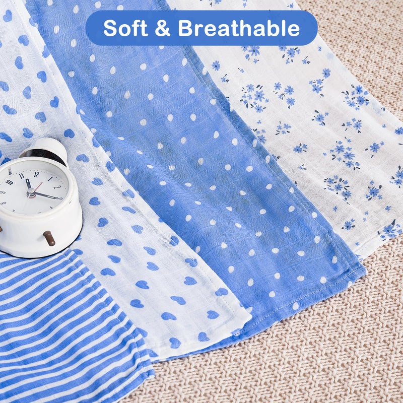 Viviland Muslin Swaddle Blanket, Baby Swaddle Blanket for Boys & Girls, Nursery Receiving Blanket for Newborn, Baby Swaddle Wrap Soft Silky & Breathable, 4 Packs, 47 X 47In, Blue Floral - Image 3