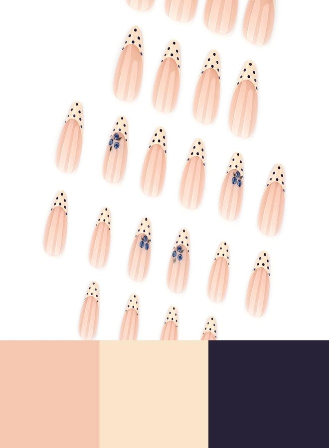 ASABITE 24Pcs French Tip Polka Dot Press on Nails Almond Medium Fake Nails with 3D Blueberry Polka Dot Design Summer Reusable False Nail Cute Nails Press ons Full Cover Artificial Stick on Nails for Women - Image 3