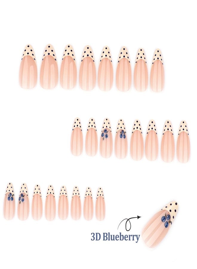 ASABITE 24Pcs French Tip Polka Dot Press on Nails Almond Medium Fake Nails with 3D Blueberry Polka Dot Design Summer Reusable False Nail Cute Nails Press ons Full Cover Artificial Stick on Nails for Women - Image 4