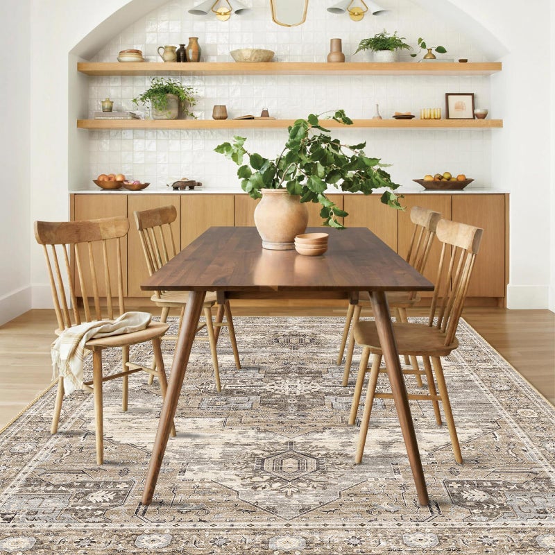 RUUGME Washable 4X6 Area Rugs - Living Room Area Rug Stain Resistant Carpet Vintage Lightweight Ultra-Thin Rugs For Bedroom Kitchen Entryway With Non Slip Backing Home Decor Small Mat 4X6 Beige - Image 3