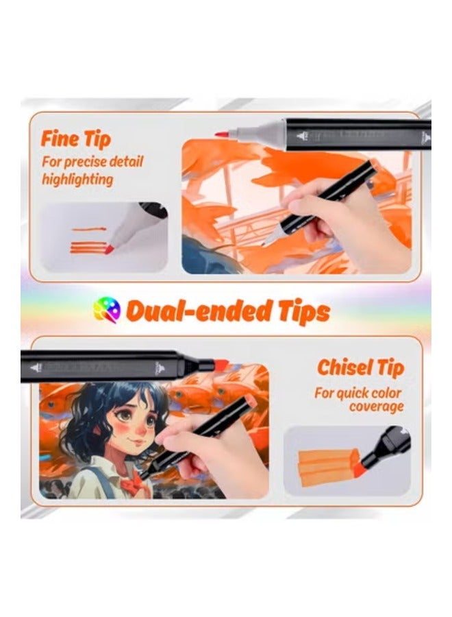 Twisoo Dual Tip Art Markers with Carrying Case – Odorless & Non-Toxic Twin Head Permanent Colouring Marker Pens for Kids, Adults & Beginners for Painting, Sketching, Drawing, Calligraphy (120 Pcs) - Image 3