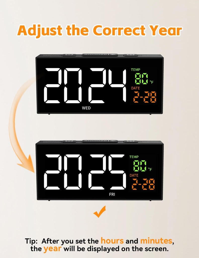 Netzu Alarm Clocks for Bedrooms, Digital Clock with Date Temperature and Weekday, Manual DST, Snooze, 2 Alarms, 4 Volumes for Living Room Home Bedside Desk (Black) - Image 3