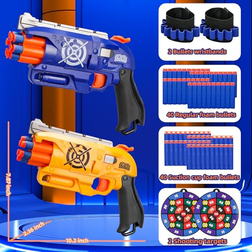 BBnote 2 Pack Blaster Guns Boys Toy for 3 Year Old Kids 80 Soft Foam Darts Bullets 2 Targets 2 Wrist Strap Gun Toys Gifts for Ages 812Christmas Stocking Stuffers Party Supplies for Toddler Orange - Image 5