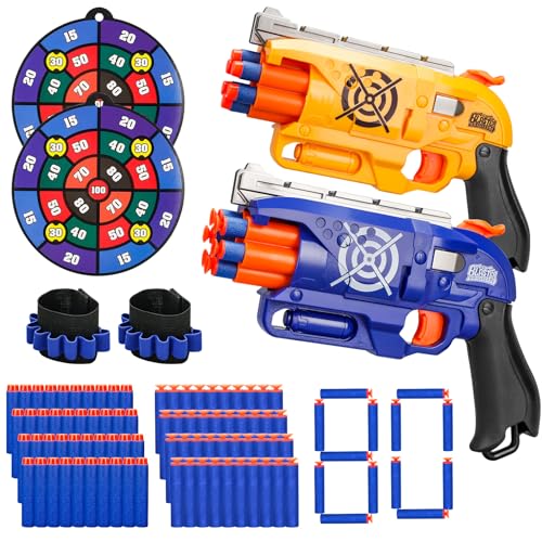 BBnote 2 Pack Blaster Guns Boys Toy for 3 Year Old Kids 80 Soft Foam Darts Bullets 2 Targets 2 Wrist Strap Gun Toys Gifts for Ages 812Christmas Stocking Stuffers Party Supplies for Toddler Orange - Image 1