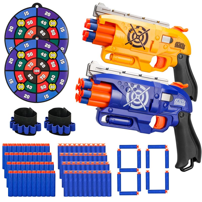 BBnote 2 Pack Blaster Guns Boys Toy for 3 Year Old Kids 80 Soft Foam Darts Bullets 2 Targets 2 Wrist Strap Gun Toys Gifts for Ages 812Christmas Stocking Stuffers Party Supplies for Toddler Orange - Image 3