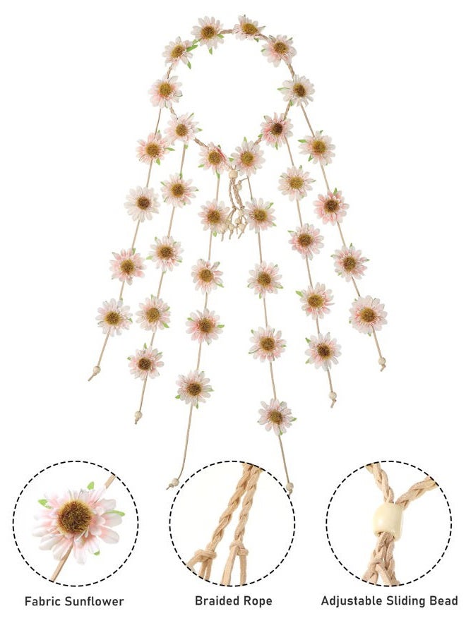 AWAYTR Flower Hippie Headband Floral Crown Behemain Sunflowers Beads Adjust Flower Headdress Hair Accessories (Light PInk Sunflower) - Image 3