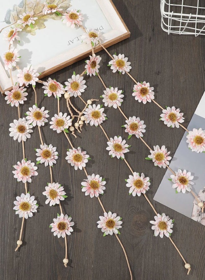 AWAYTR Flower Hippie Headband Floral Crown Behemain Sunflowers Beads Adjust Flower Headdress Hair Accessories (Light PInk Sunflower) - Image 4