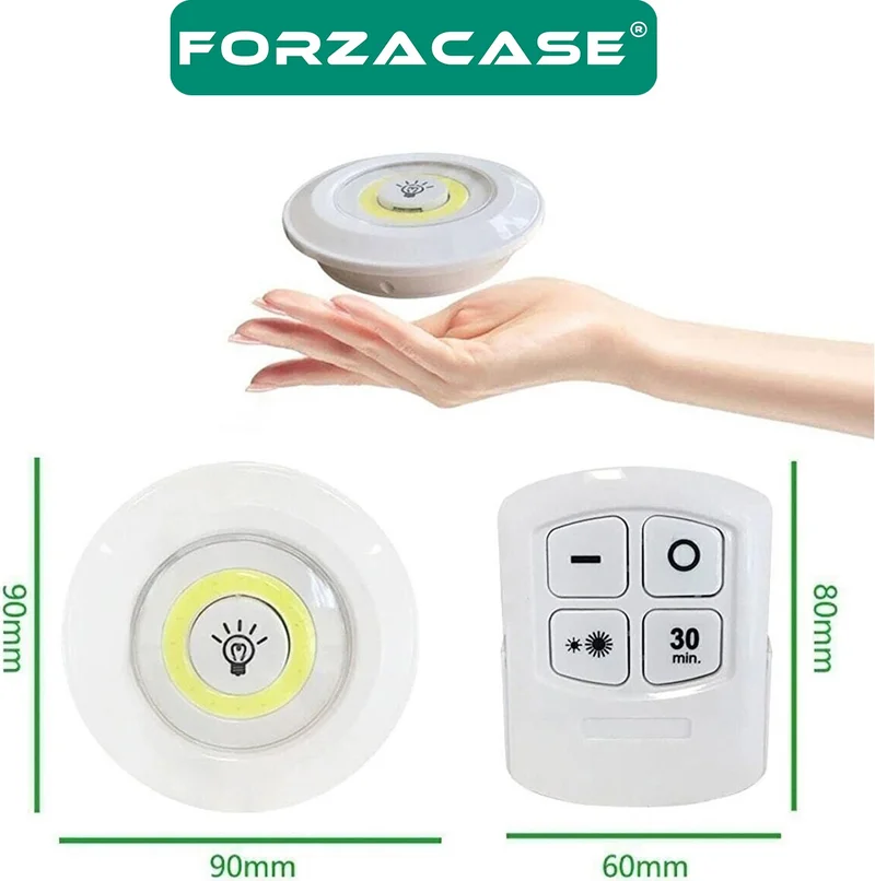 Forzacase 3 LED Spotlights with Remote Control Wireless Battery Operated Searchlight Cabinet Light Kitchen Shelf Light - FC086