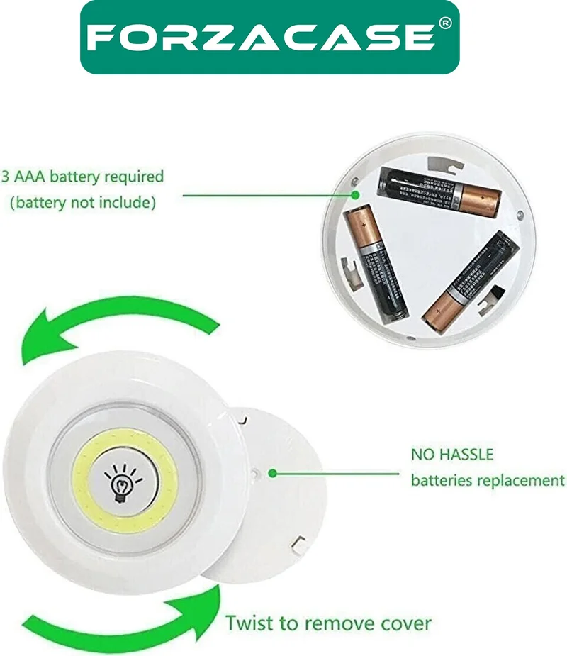 Forzacase 3 LED Spotlights with Remote Control Wireless Battery Operated Searchlight Cabinet Light Kitchen Shelf Light - FC086