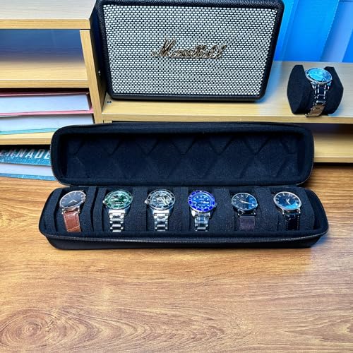RIGICASE 6 Slots Watch Case, Men's Hard Watch travel Storage Organizer box with soft foam insert, fit up to 55mm face watch - Image 4