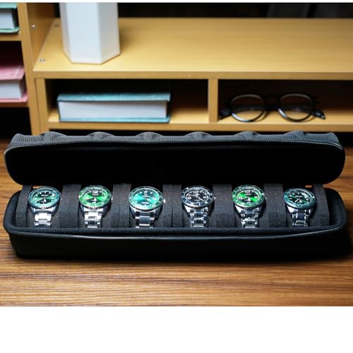 RIGICASE 6 Slots Watch Case, Men's Hard Watch travel Storage Organizer box with soft foam insert, fit up to 55mm face watch - Image 3