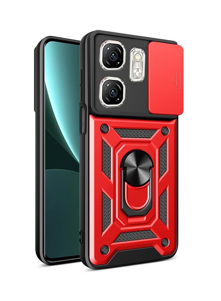 Case Cover for Infinix Smart 9 / 9HD / Hot50i, Slide Camera Lens Cover + 360°Rotating Kickstand Ring + Support Magnetic Car Mount Shockproof Mobile Phone Case For Infinix Smart 9 / Hot50i, Red