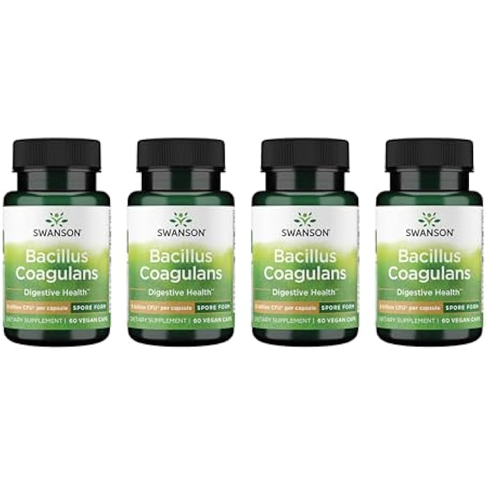 Swanson Bacillus Coagulans Spore-Form Probiotic for Adults Seeking Shelf-Stable Digestive Support with 6 Billion CFU - Acid-Resistant (60 Vegan Capsules, 4 Pack) - Image 1