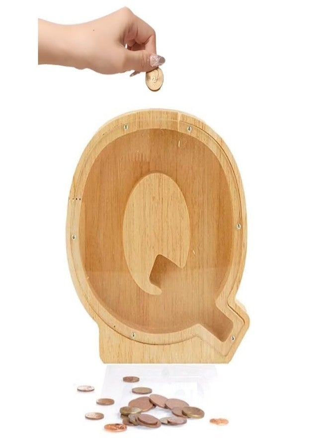 Keebori Wooden Letter Piggy Bank for Kids Large Alphabet Coin Money Box with Clear Acrylic Front Initial Jar Nursery Decor Educational Gift for Boys and Girls (Q) - Image 1